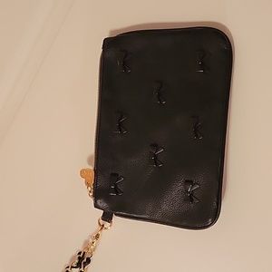 New Betsey Johnson Large, Chic Black Wristlet with Little Bow Embellishment